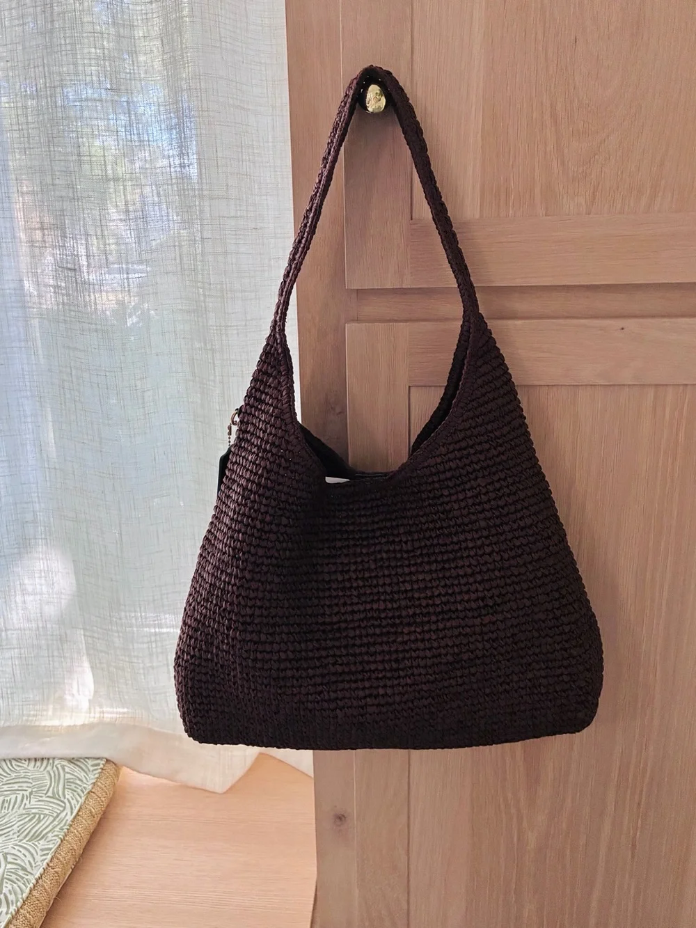 NWT🍁Coach Brooklyn Shoulder Bag 34 Maple Dark Brown CDZ38 Straw Tote Woven Fall